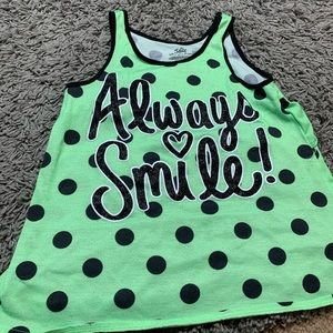 Green with black polka dot 2 piece sleep wear.